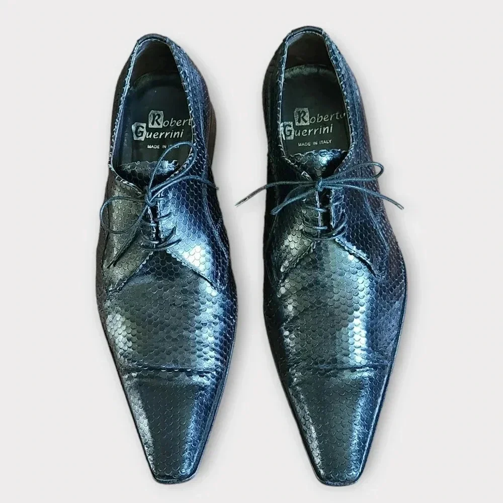 Roberto Guerrini Mens Dress Shoes Size EU 43 US 10 Genuine Snakeskin Oxford